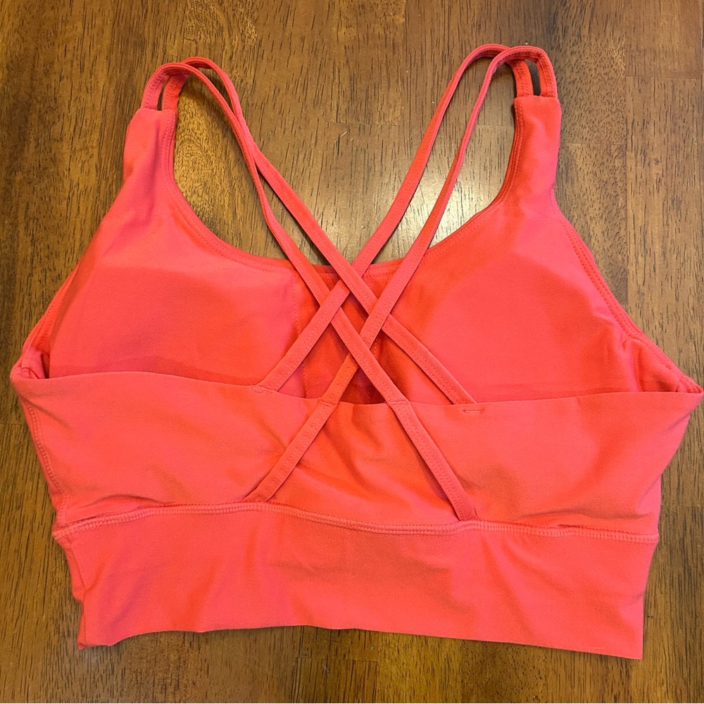 Bright Coral Strappy Back Sports Bra | Women’s Medium | Athletic Activewear - Picture 3 of 6